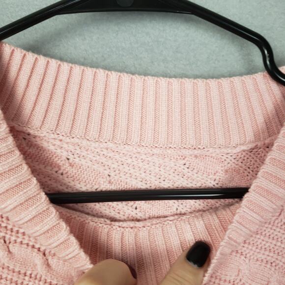 Balloon Sleeve Cable Knit Sweater Blush Pink Pullover Relaxed Fit Preppy Size L - Picture 5 of 7